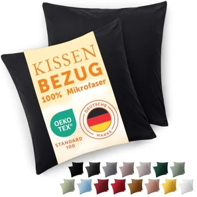 Immagine di Blumtal Federe Cuscini Divano 50x50 cm Set di Copricuscini per Divani in Microfibra a 2 Pezzi con Chiusura Zip, certificati Oeko Tex, extra morbidi e lavabili Nero