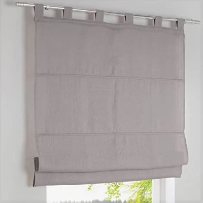 Immagine di Kutti Tenda a pacchetto con passanti, 100% lino, grigio, larghezza 120 x altezza 140 cm