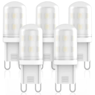 Immagine di lampadina LED G9 2W di ricambio per alogena 20W, bianco freddo 6000K, AC 220V 240V, G9, CRI 85+, senza sfarfallio, angolo 360 gradi, non dimmerabile, confezione da 5