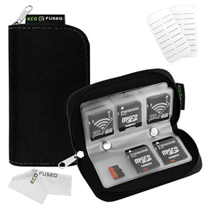 Immagine di Custodia per Schede di Memoria Eco Fused Adatta un Massimo 22x SD, SDHC, Micro Mini SD e 4x CF Porta con 22 Scomparti (Nero)