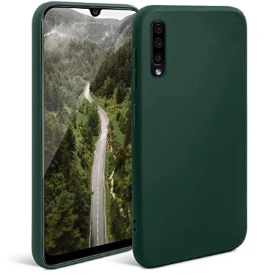 Immagine di Moozy Minimalist Series, Cover in Silicone per Samsung A50, Verde Notte Finitura Opaca, Custodia Sottile e Morbida TPU