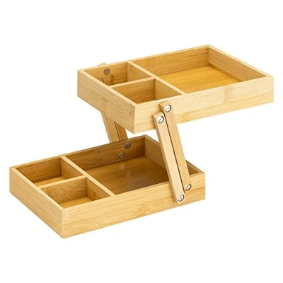 Immagine di Navaris Organizer Scrivania Legno Organizzatore Cancelleria Ufficio Portaoggetti Bagno 2x Ripiani Scaffale Porta Oggetti Regolabile Bambù
