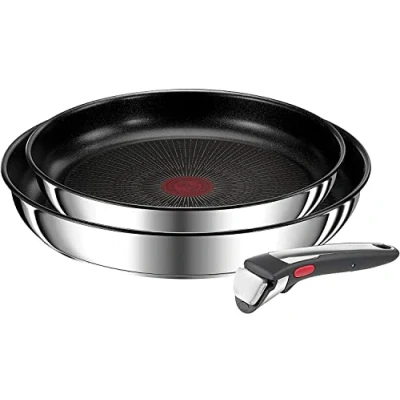 Immagine di Tefal Ingenio Set di 2 padelle 24/28 cm + manico rimovibile, induzione, acciaio inossidabile, rivestimento antiaderente, impilabile, lavabile in lavastoviglie, made France, Preference On L9749302