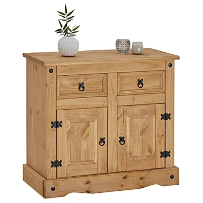 Immagine di CARO Möbel cassettiera SALSA, in pino massiccio tinto con 2 cassetti e ante, stile rustico, casa di campagna, armadietto a buffet