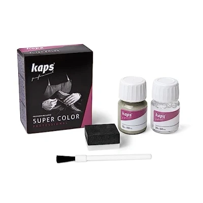 Immagine di Kaps Tinta Super Color + Preparatore (25 ml ognuno), Colorante Professionale per Pelle Naturale, Tela, Ecopelle, Nutre e Ripara le Scarpe in (404 Platino)