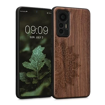 Immagine di kwmobile Custodia Compatibile con Xiaomi 12 Lite 5G Cover Back Case in Legno Bumper Silicone TPU Sole marrone scuro