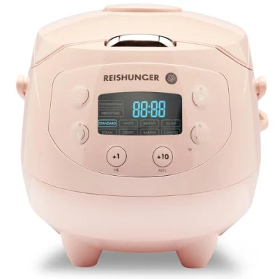 Immagine di Reishunger Mini Cuociriso Digitale Vaporiera Rosa Multifunzione Fino a 3 Persone Con 8 Programmi, Tecnologia 7 Fasi, 0.6L, Display LED e Funzione di Mantenimento del Caldo