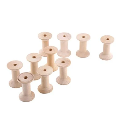 Immagine di Taidda Rocchetti di Filo, 10 Pezzi Filo Legno Vuoti Colore Naturale 47mm x31mm Bobine Vuote in Non Finito per Macchine da Ricamo E Cucire