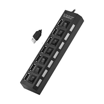 Immagine di Hub USB 2.0, 7 Porte 2.0 Splitter con Interruttore Indipendente, Ultra Sottile Data 450 Mbps Trasmissione Veloce, Sdoppiatore Per Windows XP/Vista/7/98/SE/2000/ME,