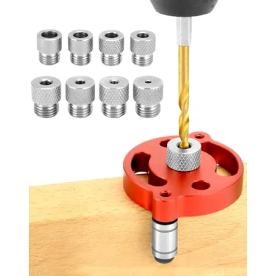 Immagine di QWORK® Kit di ricerca del centro per la lavorazione legno, localizzatore della guida foratura con bussole da 3/4/5/6/7/8/9/10 mm