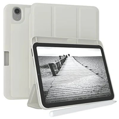 Immagine di EAZY case custodia con portapenne per iPad Mini di 6 generazione 2021 8.3 pollici supporto penna, tablet cover touchpen smart pieghevole auto sleep wake up grigio