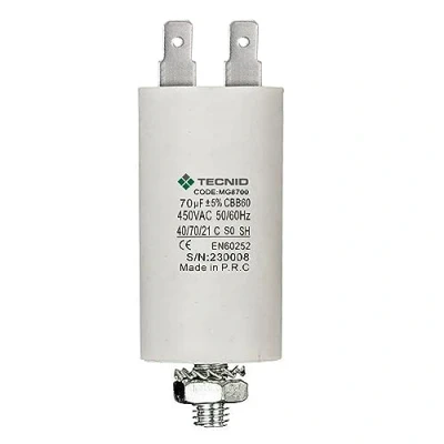Immagine di Condensatore di spunto per motori elettrici, 450V, capacità: 70µF, 4 pin / M8