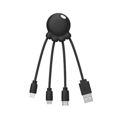 Immagine di Xoopar Octopus Cavo Multi USB 4 in 1 a Forma di Polpo Nero, Caricatore Universale Plastica Riciclata, Presa C, Ligthning, A, Micro Per Smartphone
