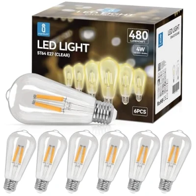 Immagine di Aigostar Lampadina Led E27 Da 4W (Equivalente a 41W),Lampadina Filamento Bianco Caldo 2700K, 480 Lumens,Lampadina Stile Vintage Edison,Non Dimmerabile, Confezione 6 Unità