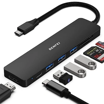 Immagine di BENFEI HUB USB C 7in1, Adattatore multiporta con HDMI(4K@60Hz Certificato)/100W Power Delivery/3*USB 3.0/Lettore Schede SD/TF (160MB/s) per iPhone 15 Pro/Max MacBook iPad Pro iMac S23 XPS17