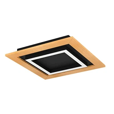 Immagine di EGLO LED a soffitto Tirrenara, lampada quadrato dimmerabile con telecomando, FSC100HB, luce in legno, metallo nero e plastica bianco, illuminazione bianco caldo freddo