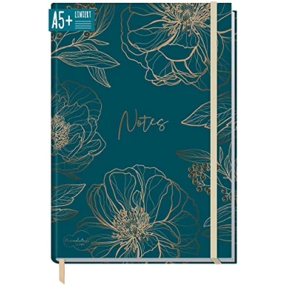 Immagine di Trendstuff by Häfft taccuino formato A5+, a righe, con elastico, motivo floreale, 156 pagine, 78 fogli, utilizzabile come diario Bullet Journal, diario,