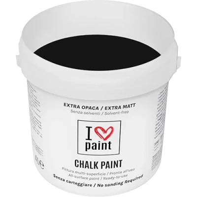 Immagine di I LOVE CHALK PAINT Nero Senza CARTEGGIARE Colora Mobili, Pareti e Oggetti solventi formaldeide Inodore a base di acqua (4 Litri)