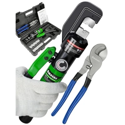 Immagine di strumento di crimpatura idraulico manuale da 4 mm² a 70 per capicorda crimpatrice terminale capocorda con 9 paia matrici (4 + taglio)