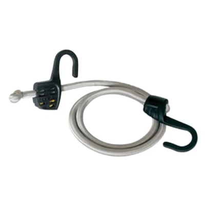 Immagine di Master Lock 3138EURDAT Cavi Elastici con Ganci Rinforzati Corda Regolabile Gancio in Acciaio Adatto per Giardinaggio, Trasporto, Trasloco, Campeggio, Grigio, 150 cm