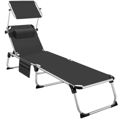Immagine di TecTake® Lettino Prendisole Pieghevole, Telaio in Alluminio, Schienale Regolabile 6 Posizioni, Sdraio con Tetto Parasole e Comodo Cuscino, Ideale per Giardino Campeggio Nero
