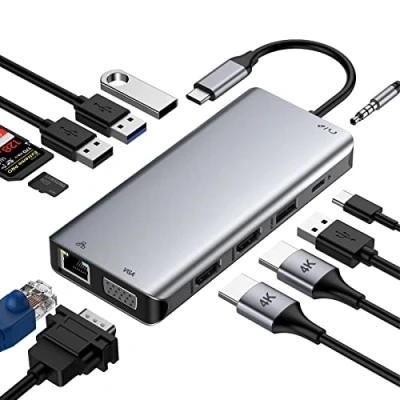 Immagine di GIISSMO Docking Station USB C 12 in1 Hub con Dual 4K HDMI, VGA, Ethernet RJ45, 2 3.0, 2.0, 100 W PD e TF/SD, AUX 3,5 mm per MacBook Pro/Air altri dispositivi di tipo
