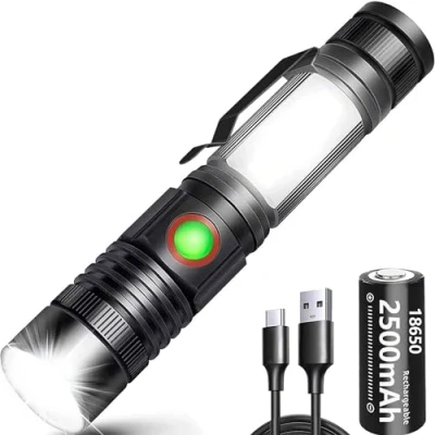 Immagine di REHKITTZ Torcia LED Ricaricabile,Torcia Potente 2000 Lumens, COB Regolabile Portatile per Officina, Campeggio (Batteria Ricaricabile &amp; Base Magnetica Compresa)