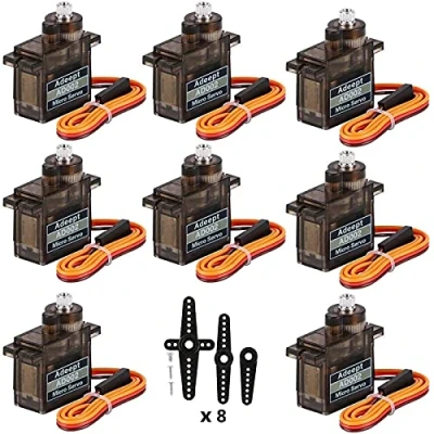 Immagine di Adeept 8Pcs Micro Servo Motor Kit AD002 9G Motore Metallo Ingranato per DIY Smart Car Robot/Braccio Robotico/STEM Raspberry Pi Arduino Project/Elicottero Aereo Barca