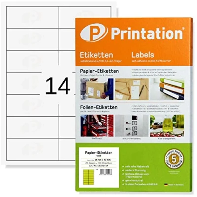 Immagine di Printation 95 x 40 mm etichette autoadesive bianche 350 stampate su 25 fogli DIN A4 2 7 14 adesive da stampare per foglio