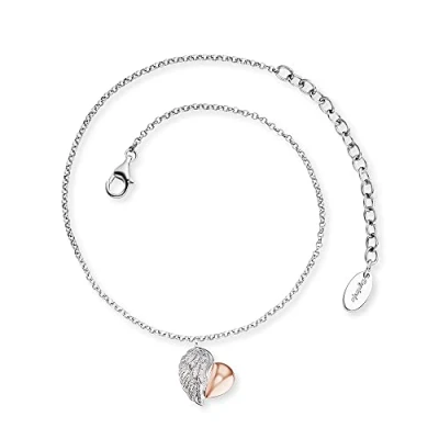 Immagine di Engelsrufer Heartwing Cavigliera da donna in Argento sterling con ciondolo a forma di cuore, chiusura moschettone, regolabile lunghezza, senza nichel, Länge 22 + 5 cm, sterling,