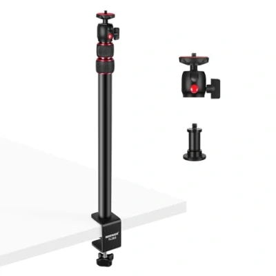 Immagine di NEEWER Supporto da Tavolo Estensibile per Fotocamera, Testa a Sfera 1/4&quot;, Regolabile 17&quot; 40&quot;, Morsetto C Fotocamera DSLR, Luce Anulare, Vlog, Max: 6,6 lb/3kg, TL283 (ROSSO)