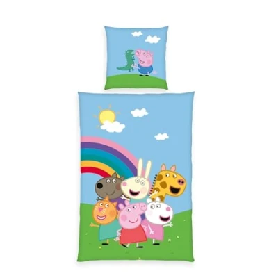 Immagine di Herding Set di Biancheria da Letto, Peppa Pig, Federa 80 x cm con Design Reversibile, Copripiumino 135 200 Cerniera, 100% Cotone/Renforcé
