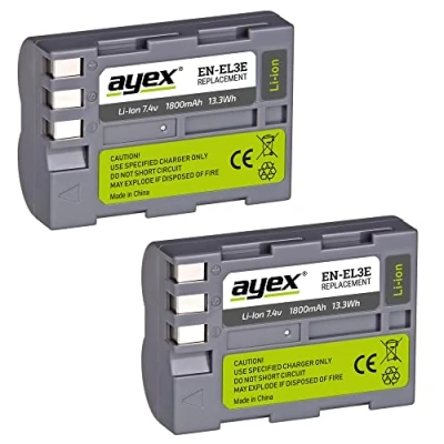 Immagine di Ayex® Set EN EL3e batteria agli ioni di litio per Nikon D70, D80, D90, D100, D200, D300, D300S, D700