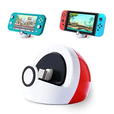 Immagine di Antank Piccolo supporto di ricarica per Nintendo Switch/Switch Lite/Switch OLED, porta tipo C, senza proiezioni, mini compatto portatile, bianco e rosso