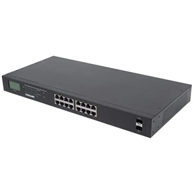 Immagine di Intellinet 16port Gigabit Ethernet PoE switch con 2 sfpports lcdanzeige IEEE 802.3 at/AF Power Over (POE/POE) conforme 370 W endspan 19 Rack Mount pollici 561259 NERO