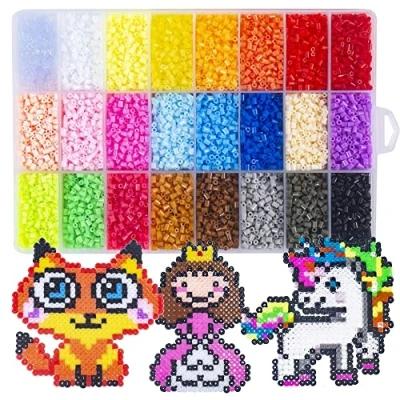Immagine di La Manuli Kit Perline da Stirare Mini 2,6mm 24.000 Pezzi, 24 Colori, Set Completo per Bricolage e Pixel Art Bambini con 5 Piastre, Pinza, Portachiavi, Pendenti Accessori Creazione Gioielli