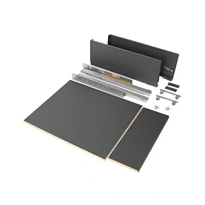 Immagine di Emuca Kit cassetto per cucina o bagno con pannelli inclusi e guide estrazione totale chiusura soft, altezza 178 mm modulo 450 profondità 500 mm, grigio antracite.