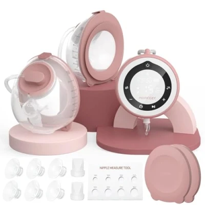 Immagine di Momcozy Tiralatte Elettrico V1 Pro, Doppia Pompa Portatile a Mani Libere, con 3 Ritmi Regolabili e 15 Livelli di intensità, Flangia in Silicone Anti Perdite, Alta Potenza Comfort