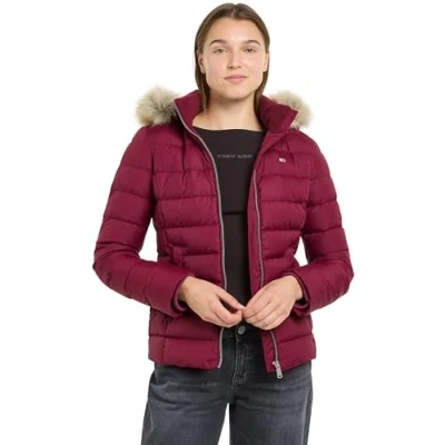 Immagine di Tommy Jeans Donna Piumino Basic Hooded Down Jacket con Cappuccio, Rosso (Valley Grape), 3XL