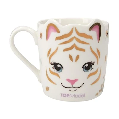 Immagine di Depesche 12606 TOPModel Fantasy Tiger Bianca con Motivo di Modella, Orecchie Gatto e Stampa Dorata, Tazza Manico in Porcellana, capacità riempimento: Circa 300 ml, Colore
