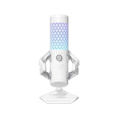 Immagine di ASUS ROG Carnyx RGB Microfono USB a condensatore da 25mm Gaming, Streaming, Podcast, 192kHz/24 bit, Cardioide, Filtro passa alto/pop integrato, Disattivazione Audio One touch, Aura Sync RGB, Bianco