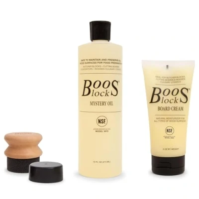 Immagine di Boos Block Set Di Olio e Cera Per Legno Mystery Oil (473 ml) + Board Cream (148 Taglieri In Alimentare Applicatore