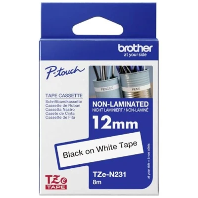 Immagine di Brother TZe N231 Nastro non laminato Colore Nastro: Bianco carattere: Nero 12 mm 8 m