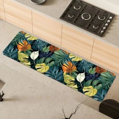 Immagine di Comart, Tappeto Austin, per Cucina e Corridoio, Passatoia in Poliestere Stampato, Impermeabile Antiscivolo, Decoro Tropicale Peperomia, 50 x 170 cm, Lavabile Lavatrice, Resistente, Made Italy