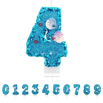 Immagine di candele di compleanno con numeri 4,3D, blu, 4, decorazione per torte, compleanni, decorazioni
