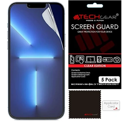 Immagine di TECHGEAR [5 Pezzi] Pellicole per iPhone 14 Plus Protettive [Ultra Chiaro] [Facile da Applicare] [Senza Bolle] Compatibile con (6,7 Pollici)