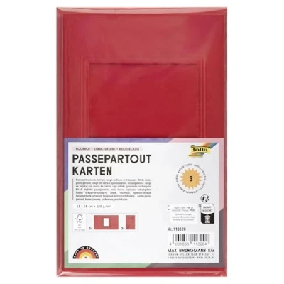 Immagine di folia 110320 Passepartouts con punzonatura rettangolare, ca. 11 x 18 cm, 3 biglietti (220 g/mq) e buste, colore: rosso rosso, ideale per inviti, di auguri o