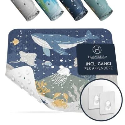 Immagine di Homerella Tappetino doccia antiscivolo bambini 53x53cm Sensibile alla pelle e senza BPA INCL. GANCI Tappeto resistente muffa lavabile in lavatrice