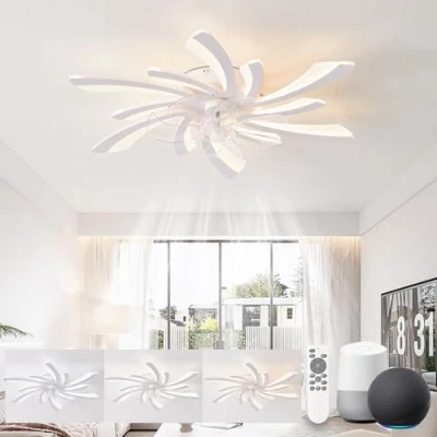 Immagine di KeLuKes Plafoniera Ventilatore Silenzioso Compatibile con Alexa e Google Assistant, 78cm Lampadario Camera da Letto, Motore Dc, Funzione di Memoria Timer Dimmerabile Ventilatore, Bianco