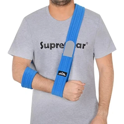Immagine di supregear Fascia di Supporto per Braccio, Supporti reggibraccio Immobilizzatore Braccio a Tracolla Regolabile Leggero Comodo Traspirante Medica da Spalla Feriti Arm/Hand/Gomito (Blu)